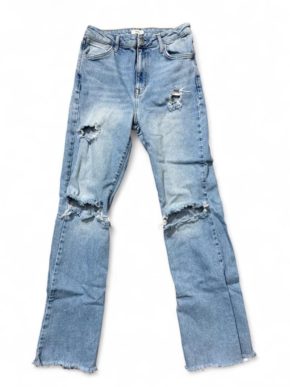 Distressed Bootcut Jeans Size 27 Raw Hem Stretch Denim